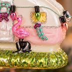Pink Flamingo Caravan Glass Christmas Bauble