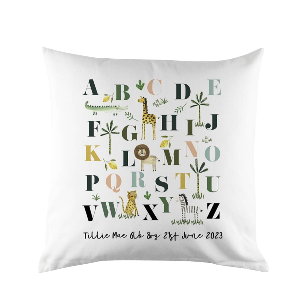 Personalised Safari Animals Alphabet Cushion Cover