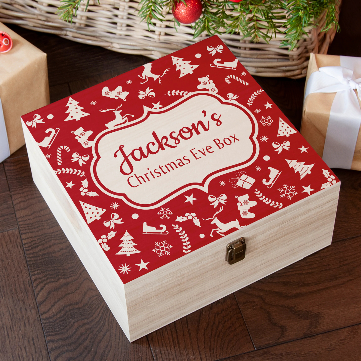 Personalised Festive Pattern Christmas Eve Box