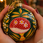 Hand Painted Mushroom Papier-Mâché Christmas Bauble