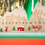 Close-up of Santa riding a reindeer on a personalised wooden Christmas countdown