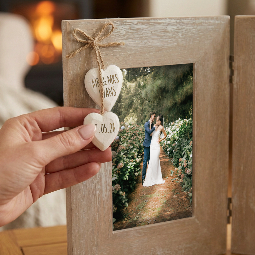 Personalised Mr & Mrs Double Heart Frame