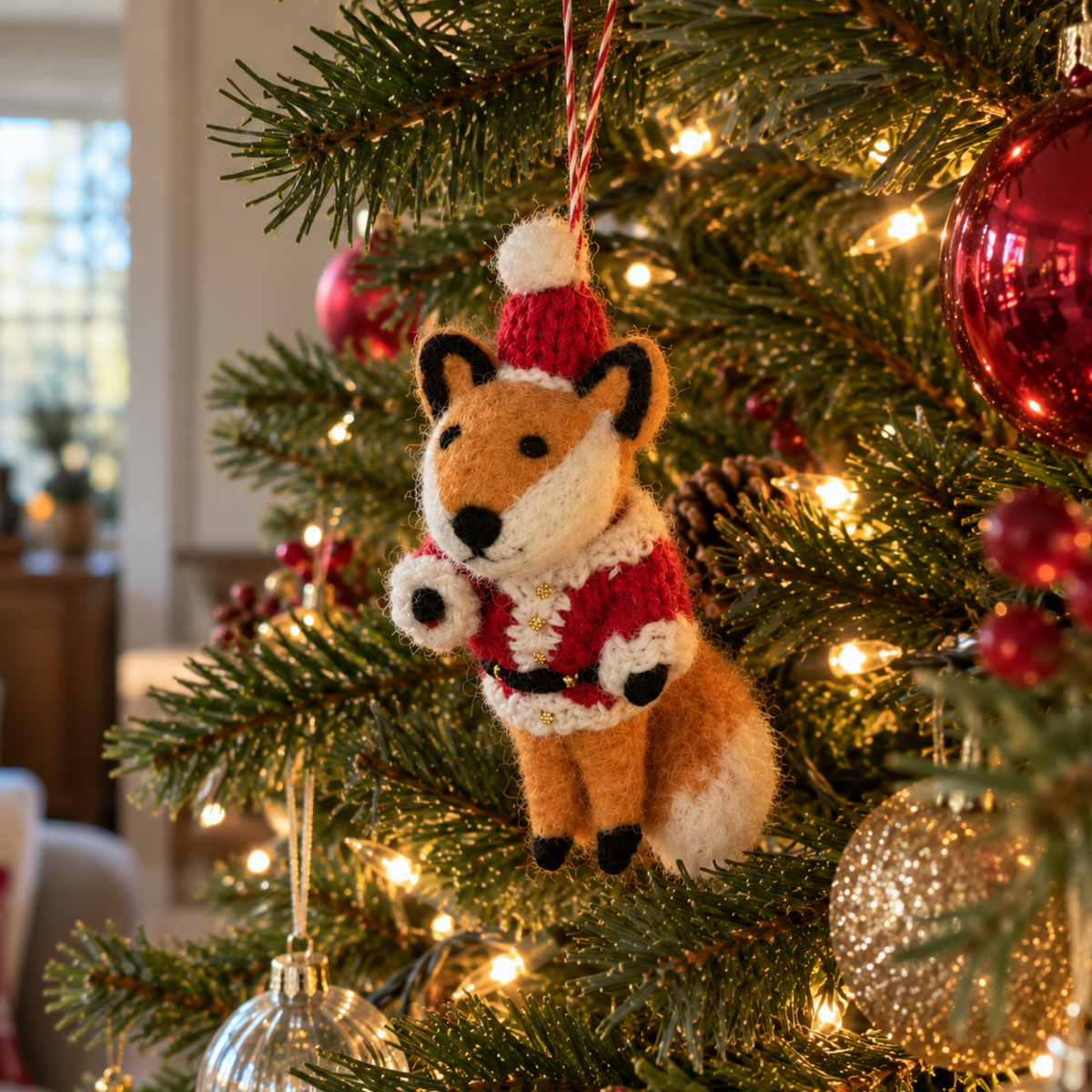 Handmade Felt Santa Fox Christmas Decoration