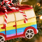 Rainbow Camper Van Glass Christmas Bauble
