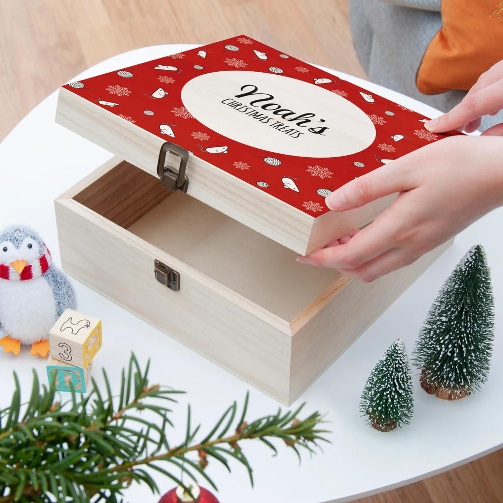 Personalised Cat Treats Christmas Box