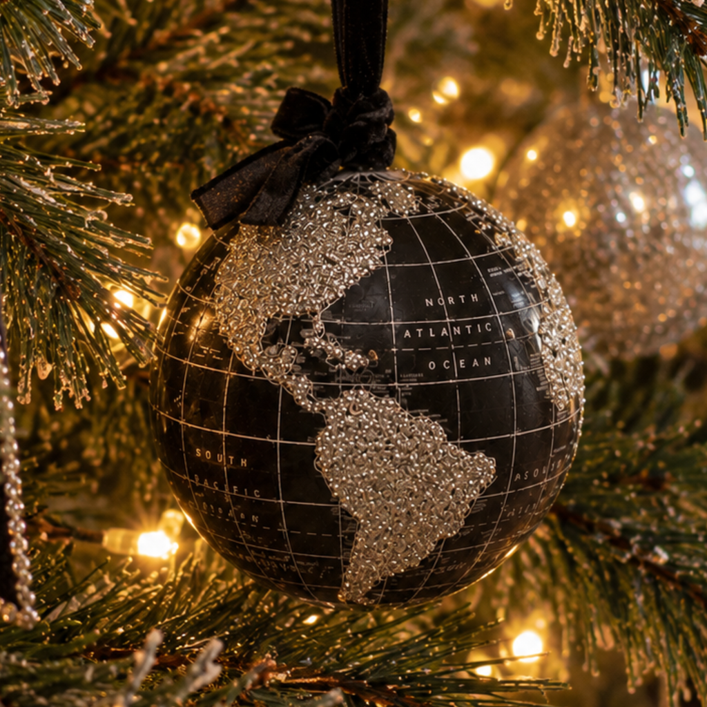 Black and Silver Globe Christmas Bauble