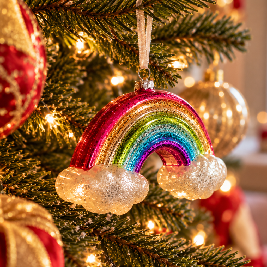 Rainbow with Clouds Christmas Bauble