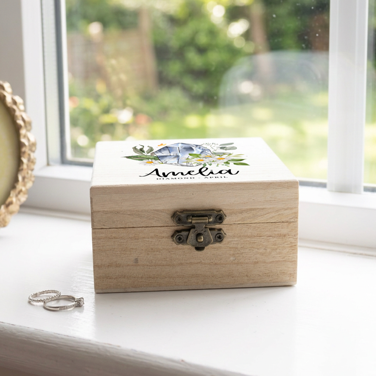 Personalised Birth Stone Wooden Jewellery Box