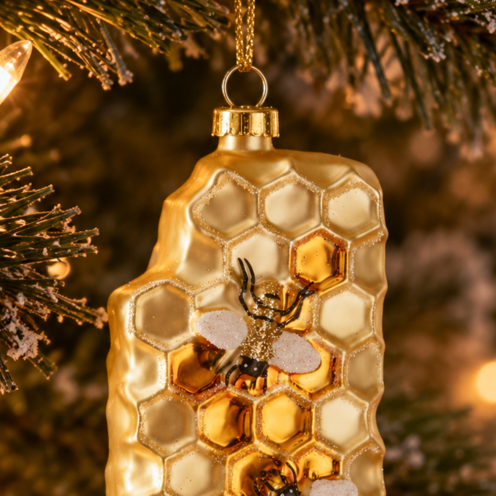 Bee Honeycomb Glass Christmas Bauble