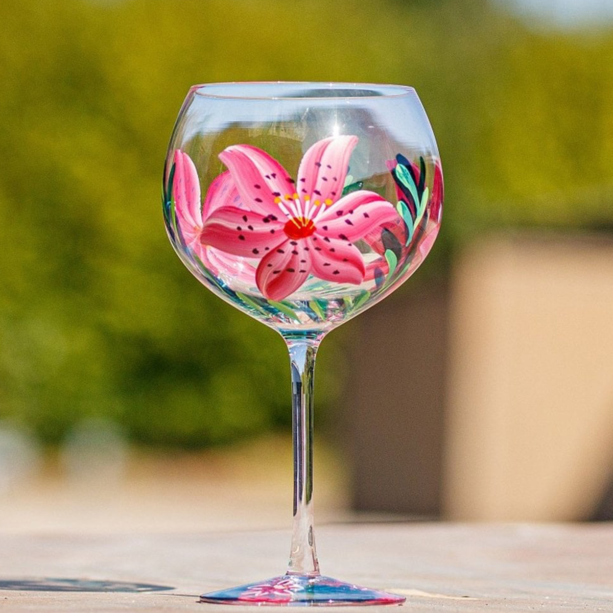 Hand-Painted Lilies Gin Glass