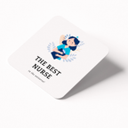 Card with illustration of a nurse and text 'The Best Nurse in the Universe' on a white background