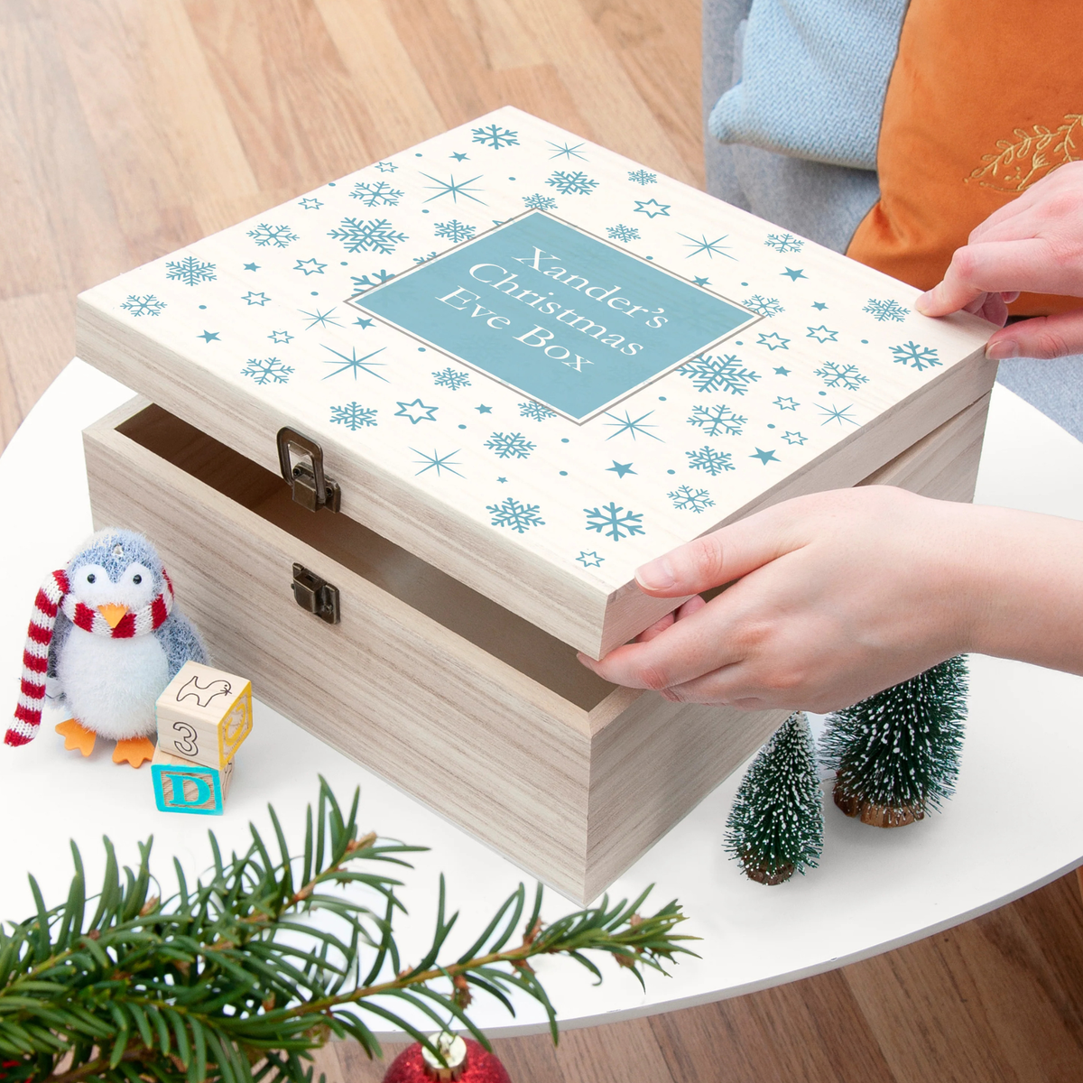 Personalised Ice Blue Snowflake Christmas Eve Box