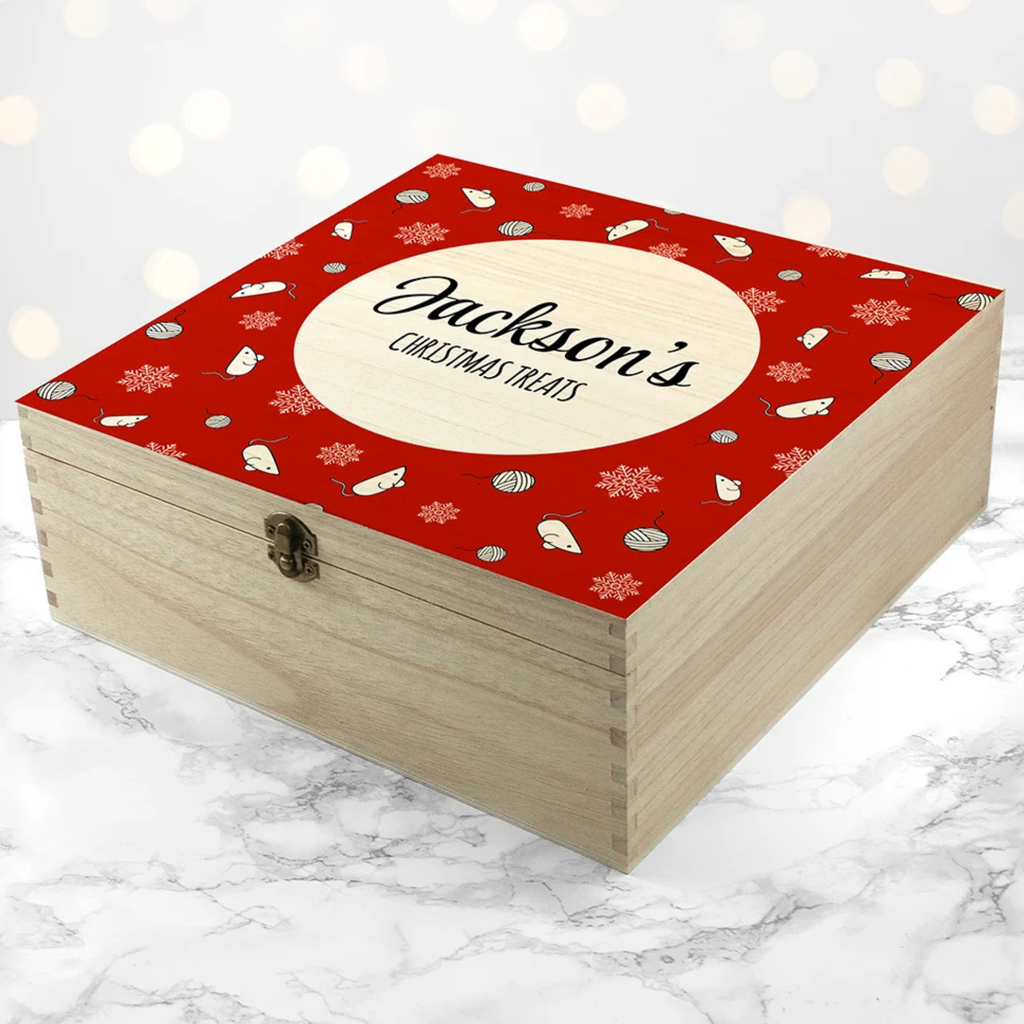 Personalised Cat Treats Christmas Box