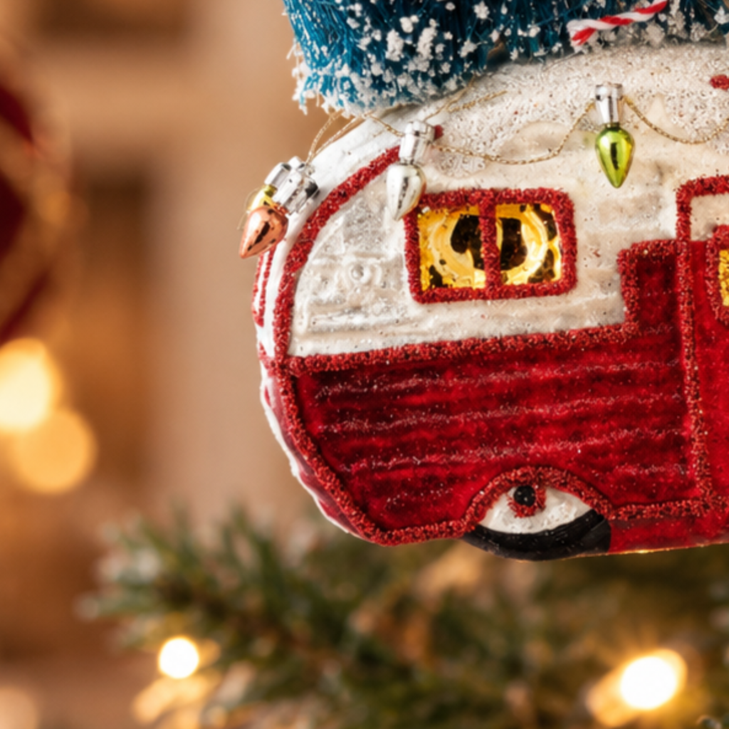 Red Caravan Glass Christmas Bauble