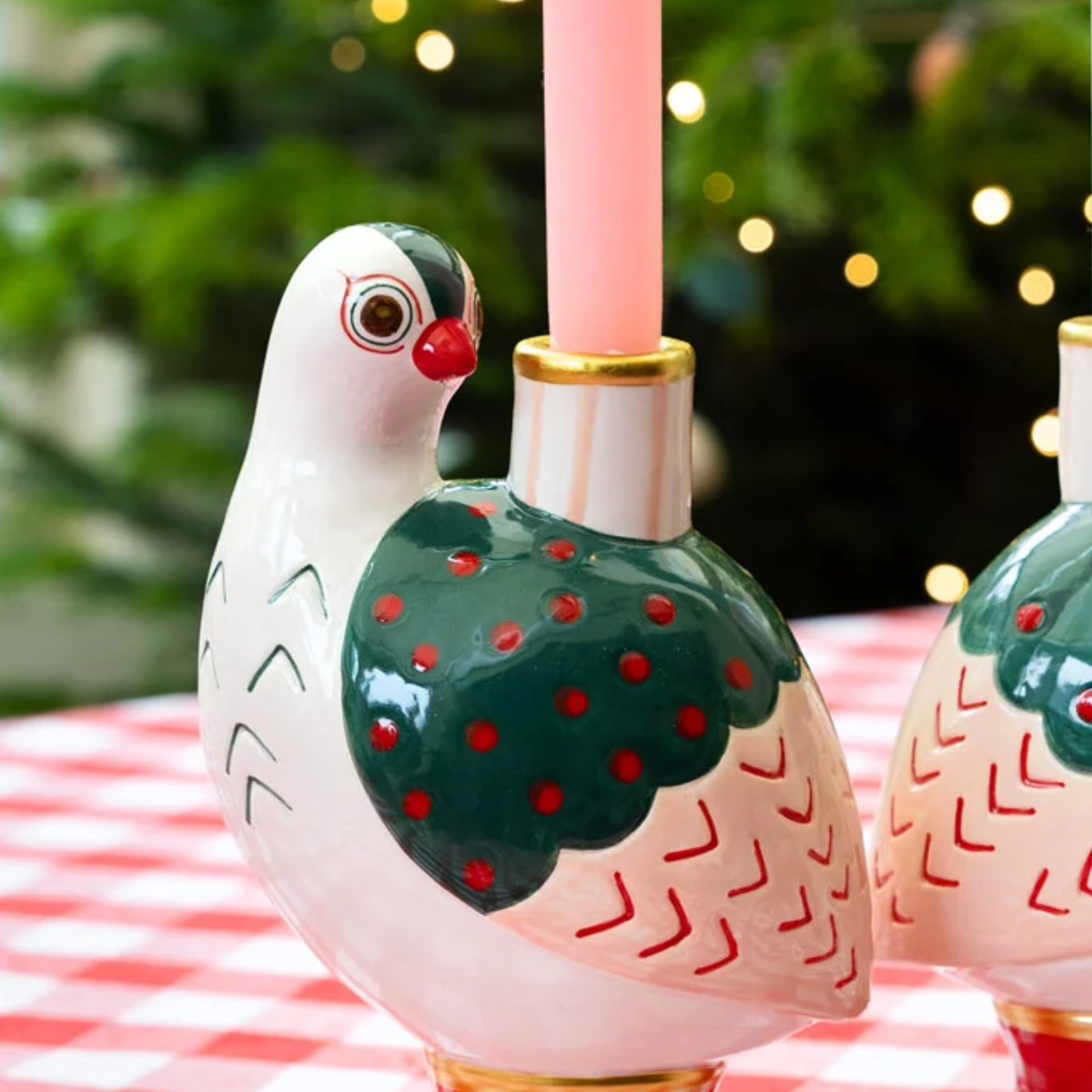 Hand-Painted Bird Ceramic Candle Holder