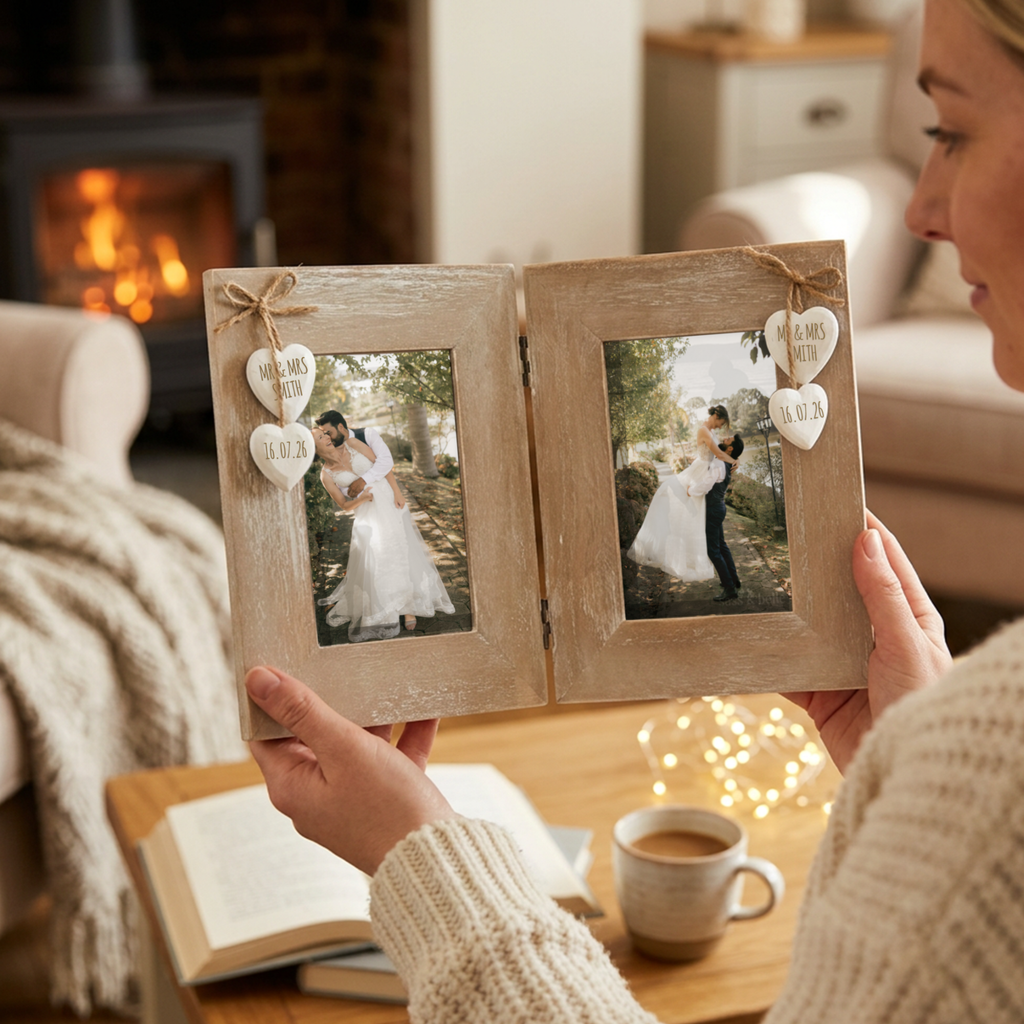 Personalised Mr & Mrs Double Heart Frame
