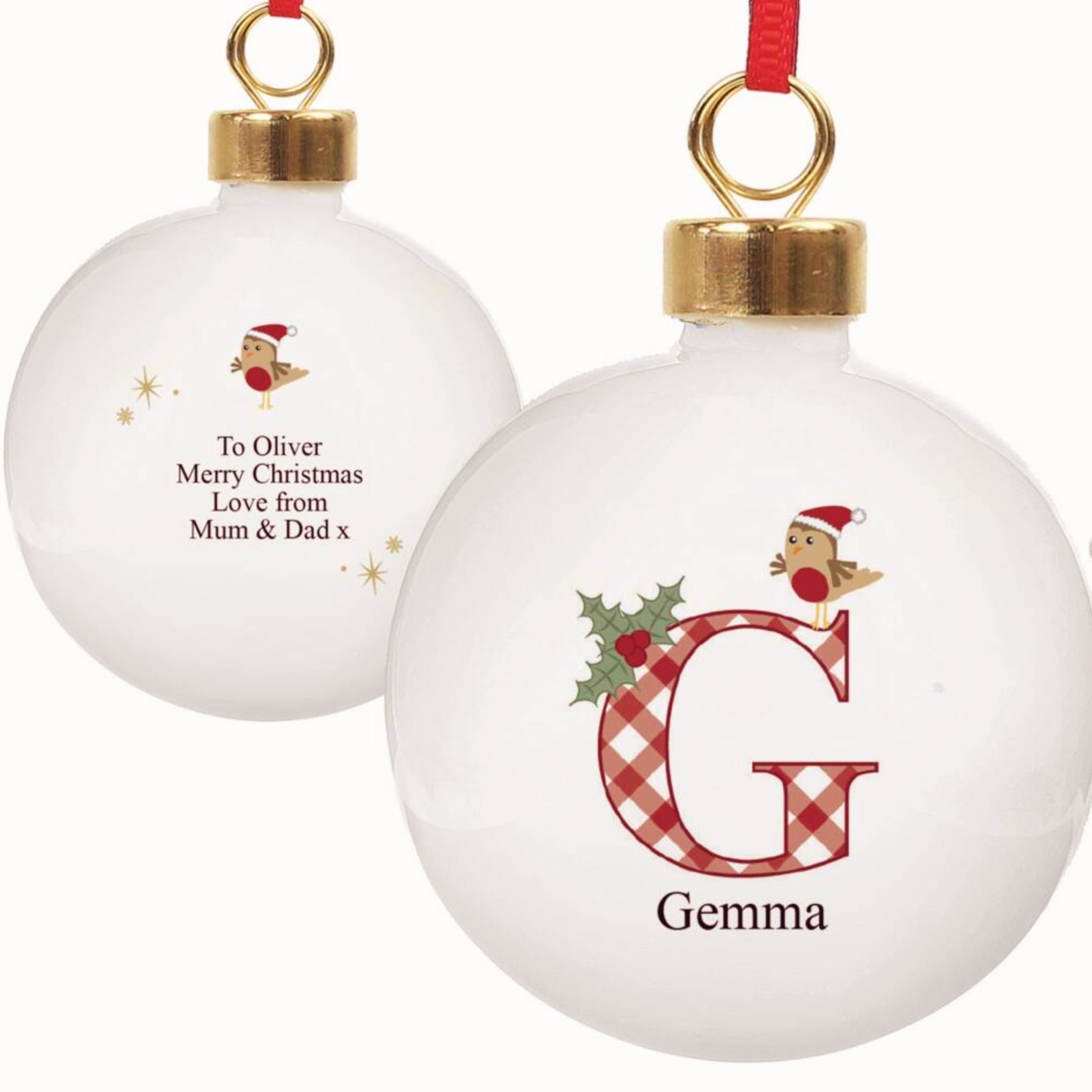 Personalised Initial Little Robin Bauble