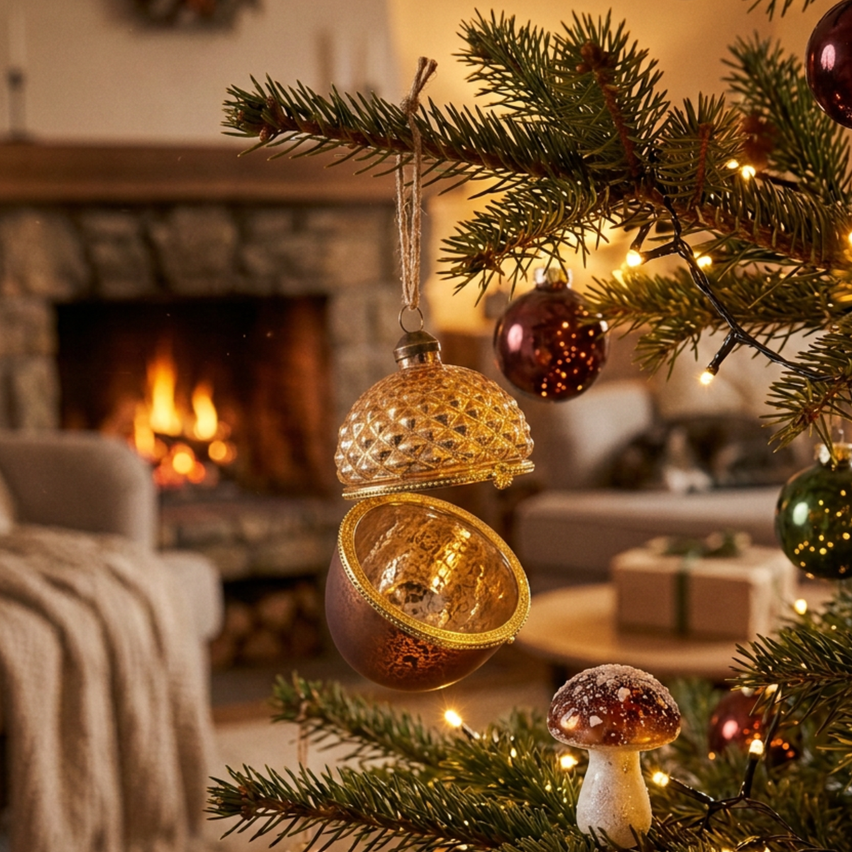 Opening Acorn Glass Christmas Bauble