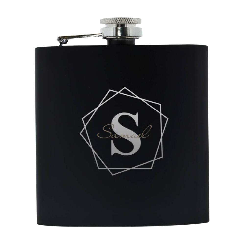 Personalised Geometric Initial Black Hip Flask