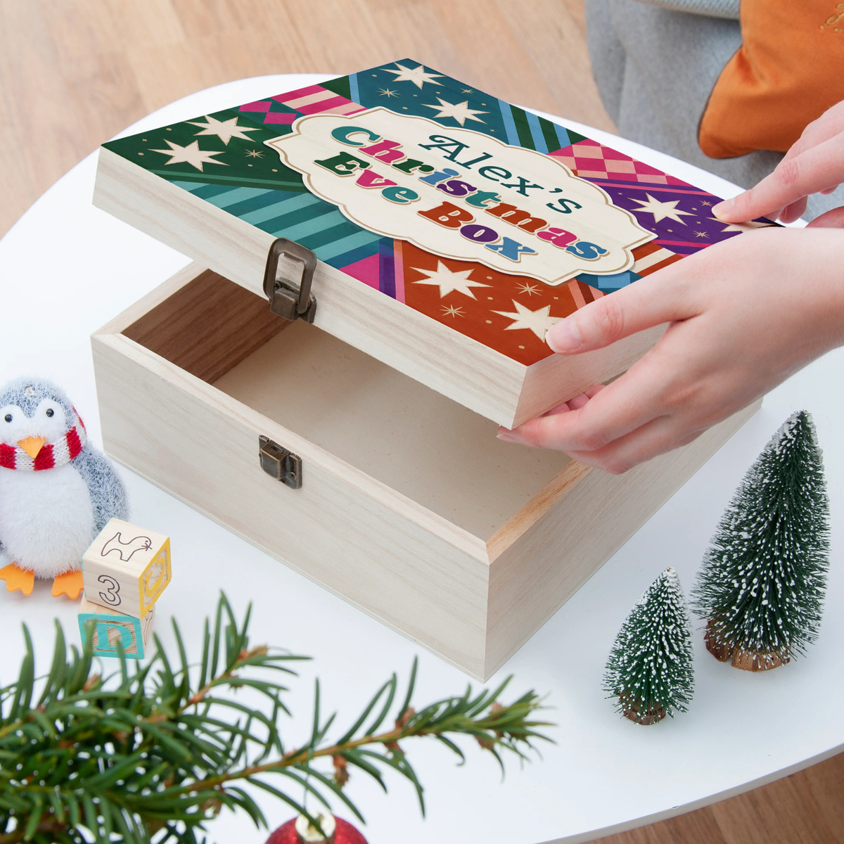 Personalised Colourful Geometric Stars Christmas Eve Box