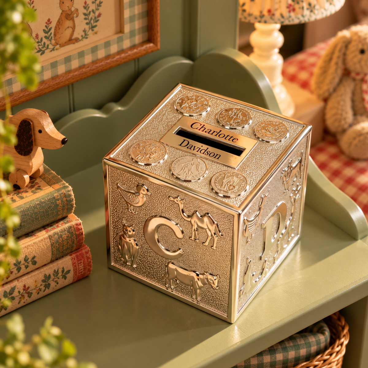 Personalised Silver Plated ABC Baby Money Box