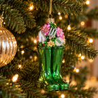 Green Wellington Boots Glass Christmas Bauble
