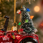 Red Tractor With Christmas Tree Glass Bauble