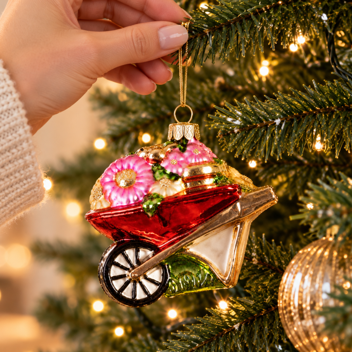 Personalised Ribbon Glass Wheelbarrow Christmas Bauble