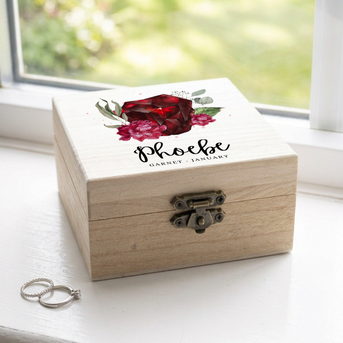 Personalised Birth Stone Wooden Jewellery Box