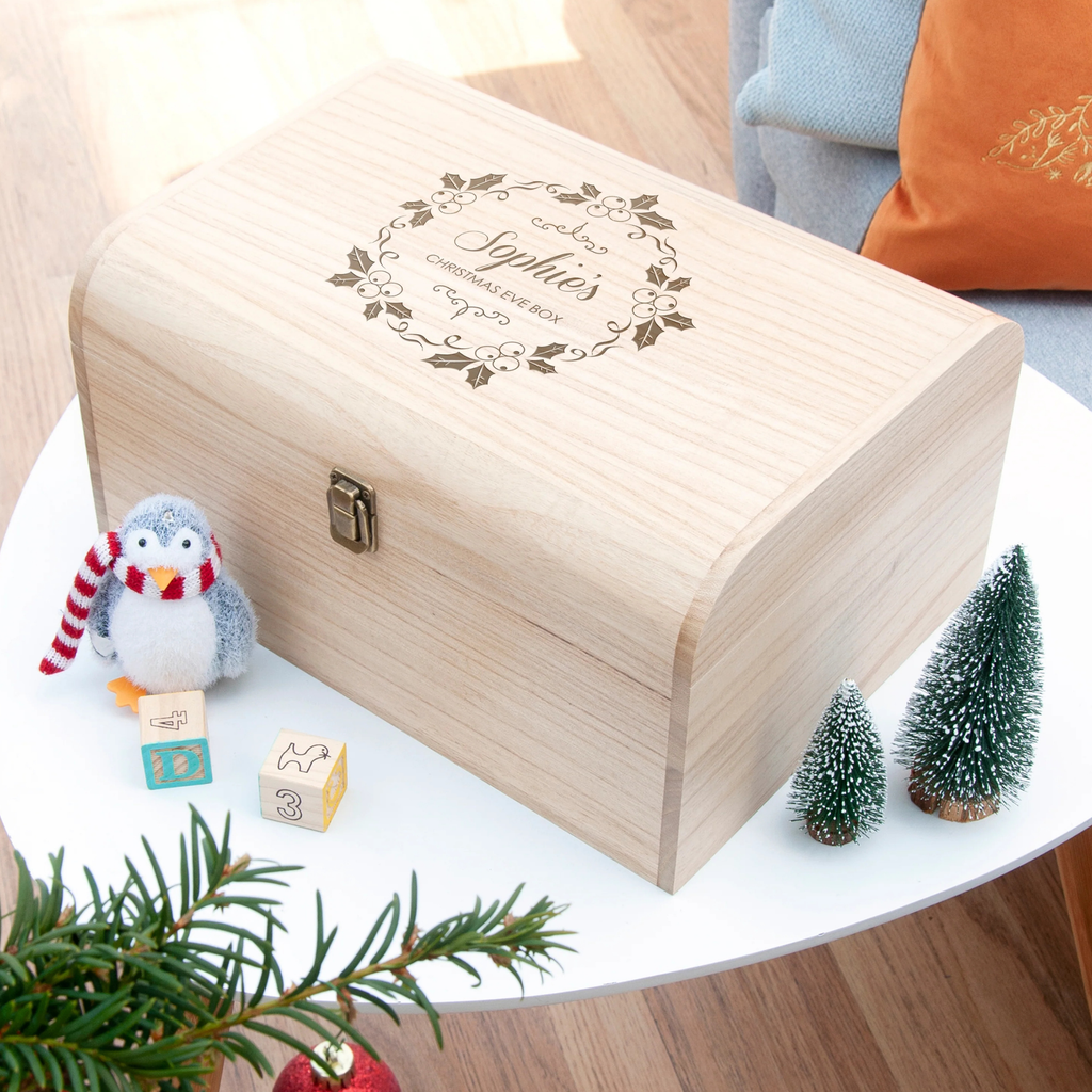 Personalised Christmas Eve Chest with Mistletoe Wreath