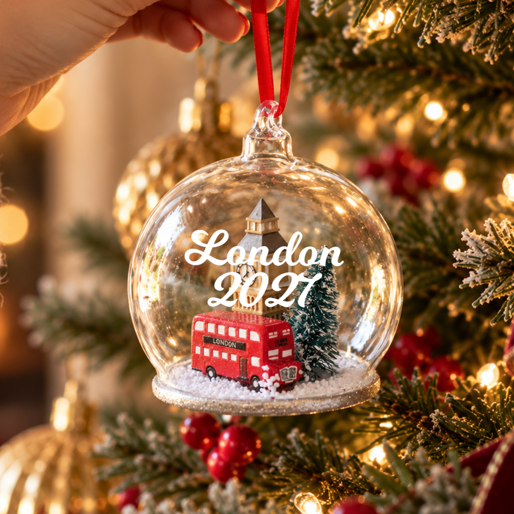 Personalised London Scene Glass Dome Christmas Bauble
