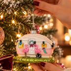 Pink Flamingo Caravan Glass Christmas Bauble
