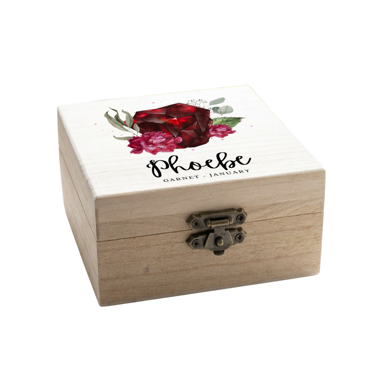 Personalised Birth Stone Wooden Jewellery Box