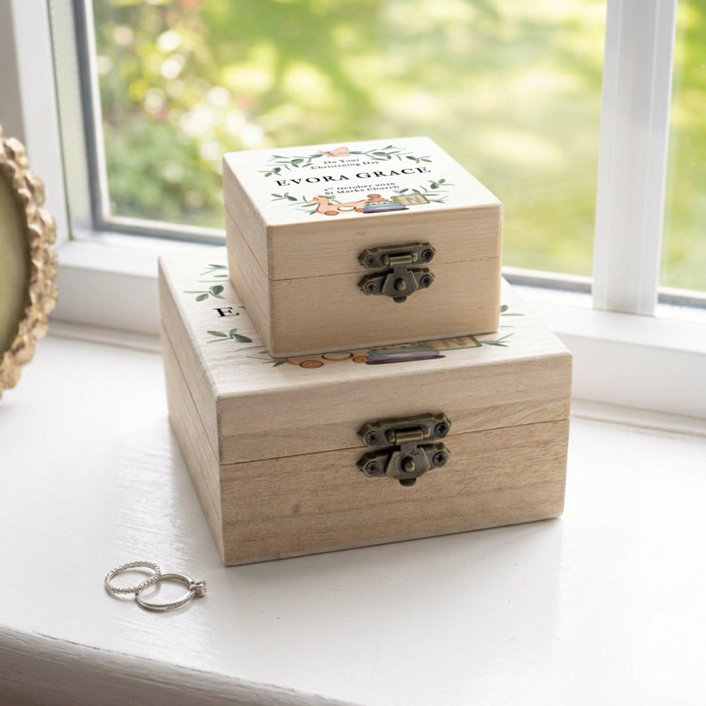 Personalised Christening Keepsake Wooden Jewellery Box