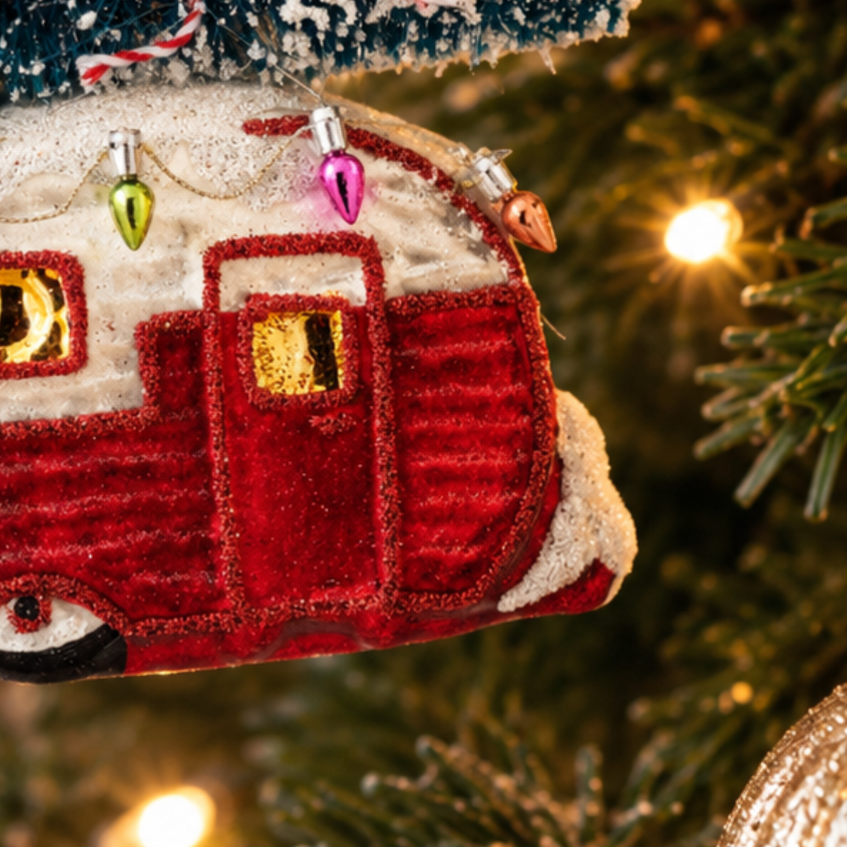 Red Caravan Glass Christmas Bauble