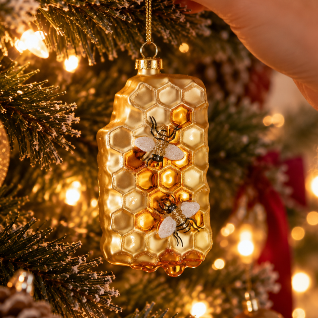Bee Honeycomb Glass Christmas Bauble