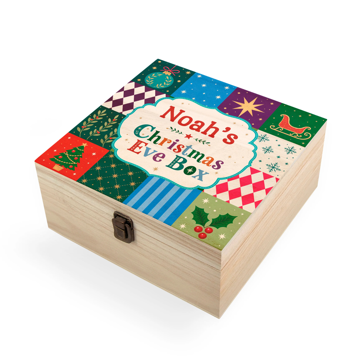 Personalised Festive Patchwork Christmas Eve Box