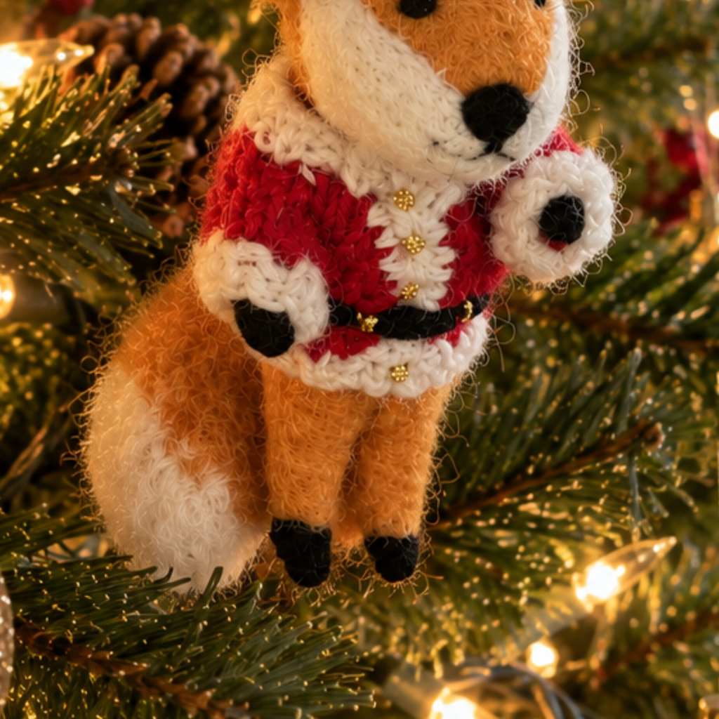 Handmade Felt Santa Fox Christmas Decoration