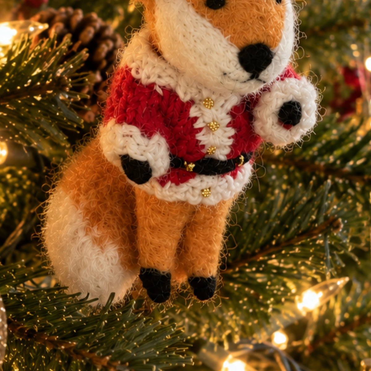 Handmade Felt Santa Fox Christmas Decoration