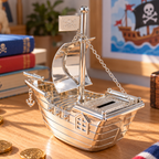 Silver Plated Pirate Ship Money Box