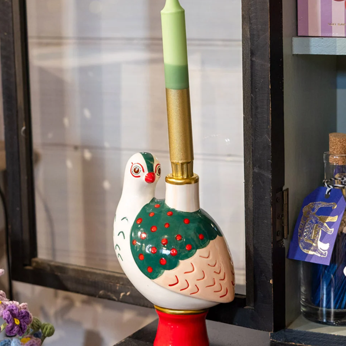 Hand-Painted Bird Ceramic Candle Holder