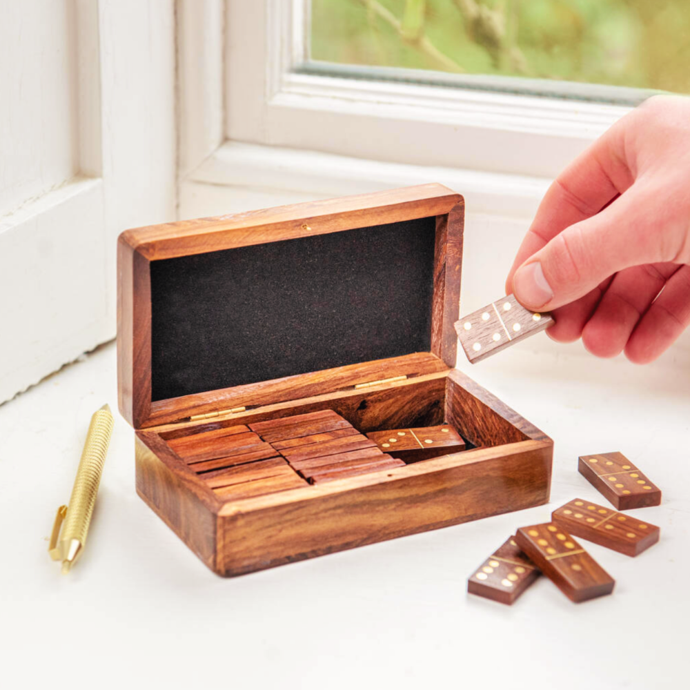 Personalised Rosewood Domino Set with Brass Inlay
