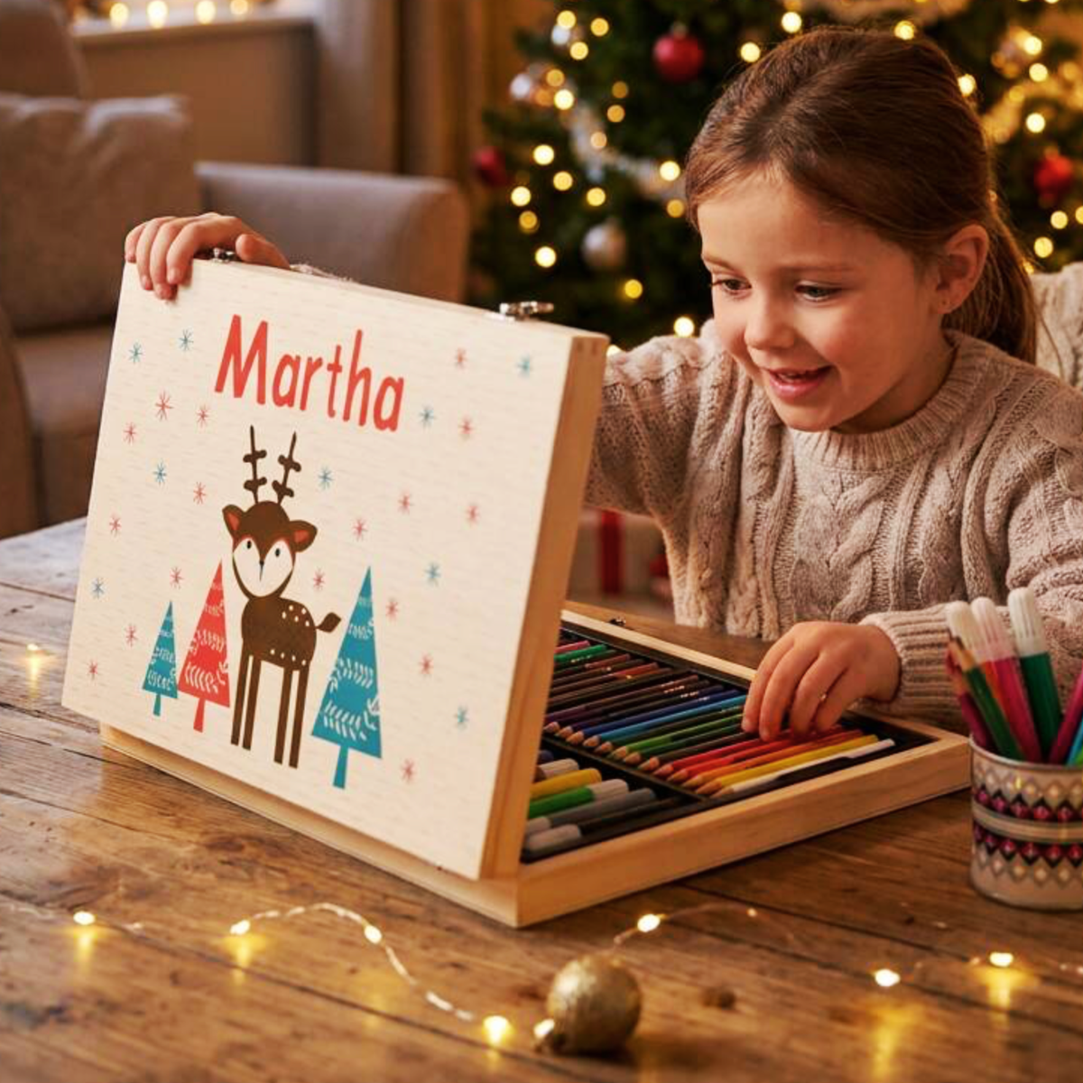 Personalised Reindeer Christmas Colouring Set
