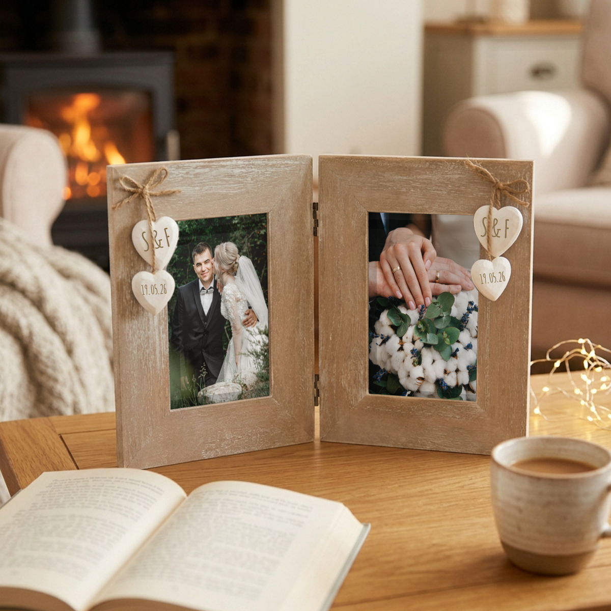 Personalised Mr & Mrs Double Heart Frame