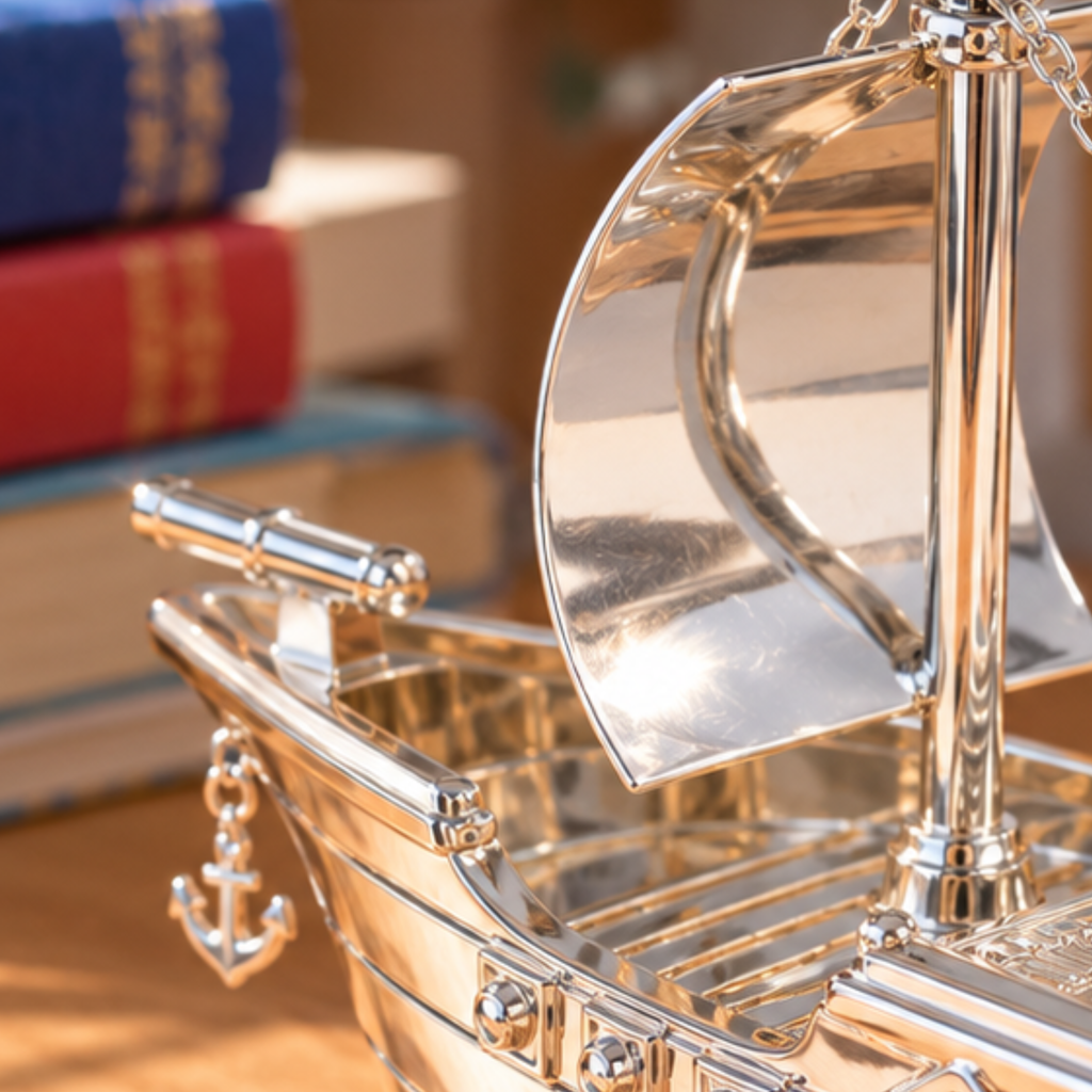 Silver Plated Pirate Ship Money Box