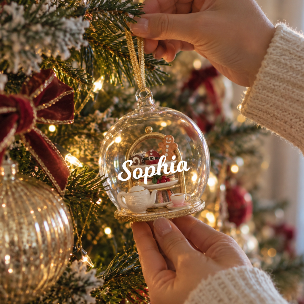 Personalised Afternoon Tea Glass Dome Christmas Bauble