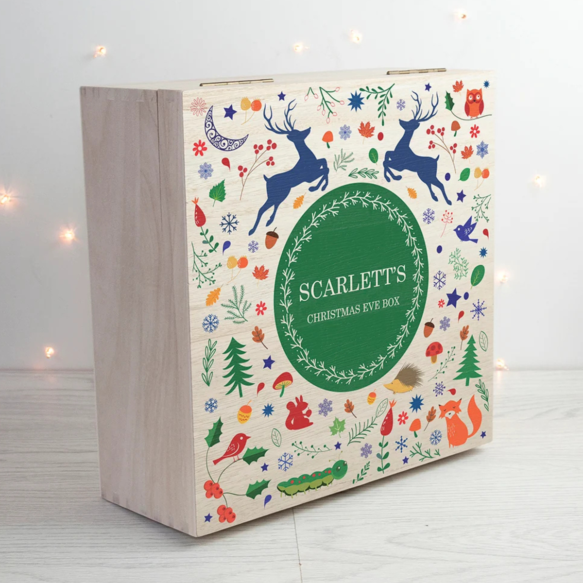 Personalised Festive Woodland Green Christmas Eve Box