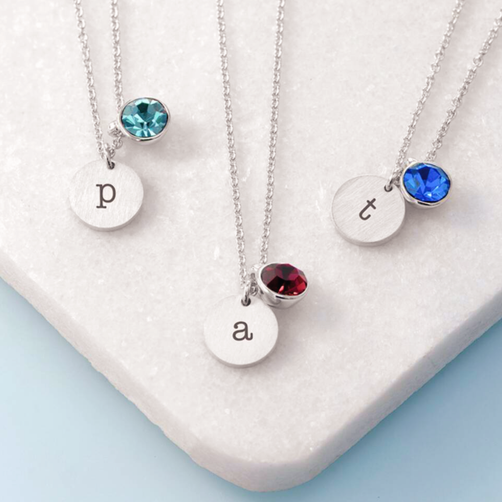 Personalised Monogram Silver Birthstone Necklace