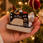 Sparkly Retro Sewing Machine Glass Christmas Bauble