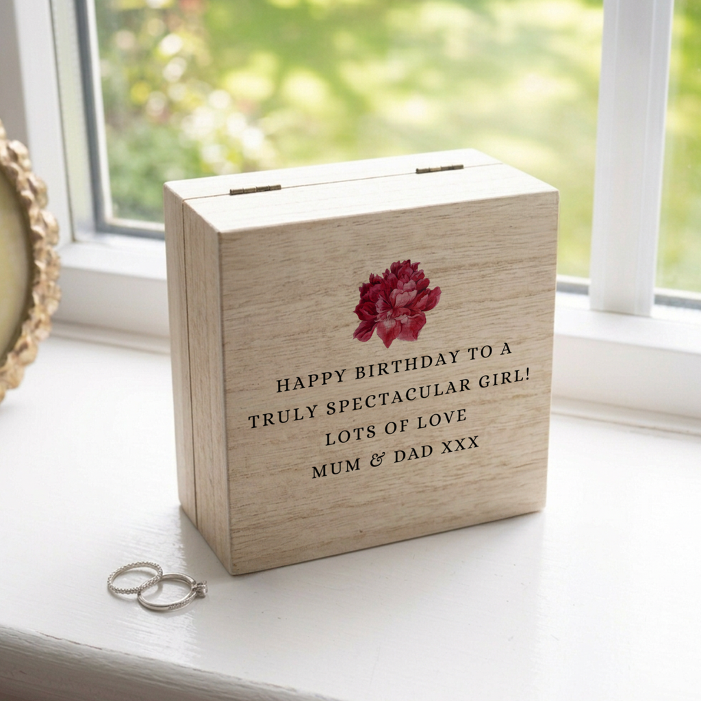 Personalised Birth Stone Wooden Jewellery Box